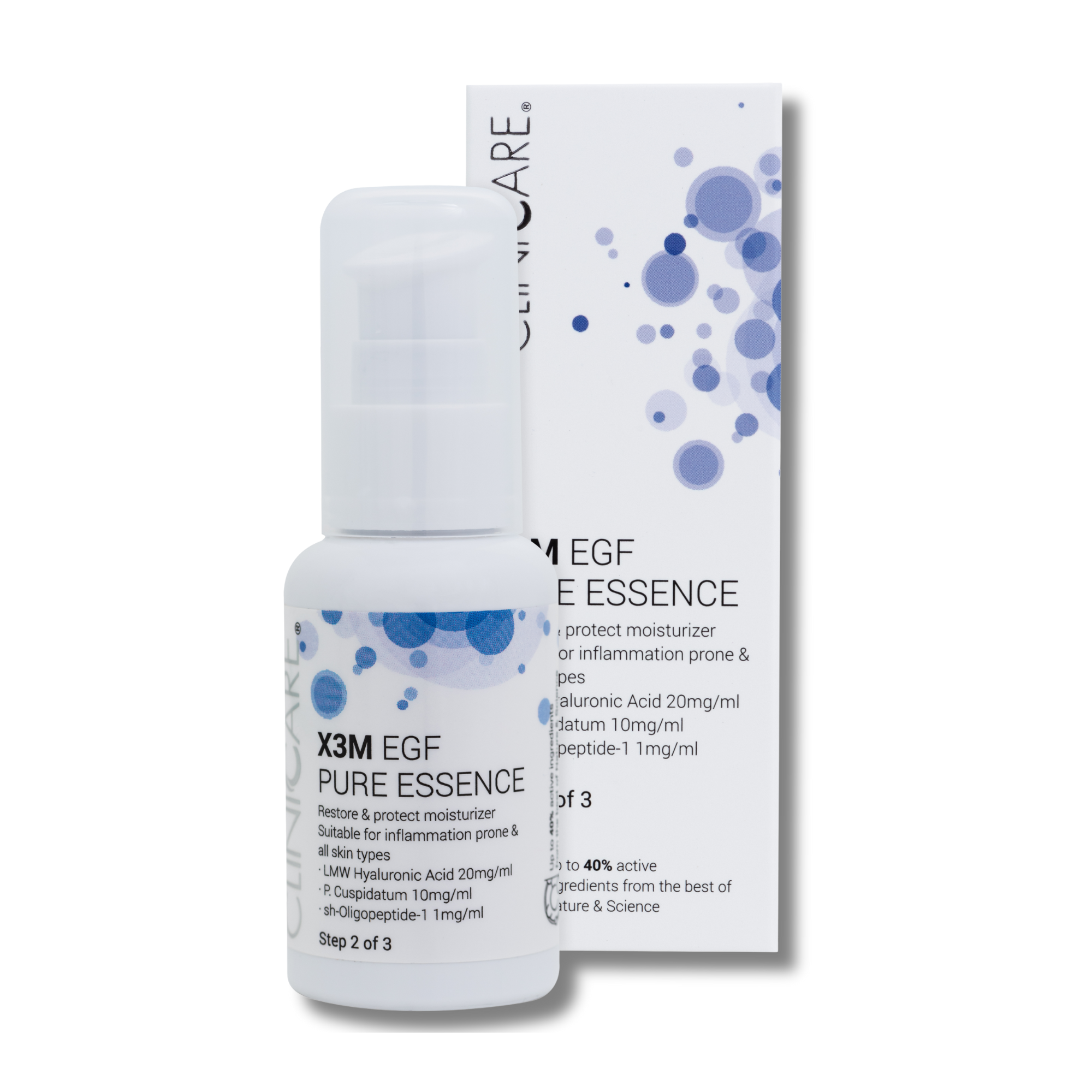 Clinic care X3M EGF Pure Essence bottle and packaging on a white background