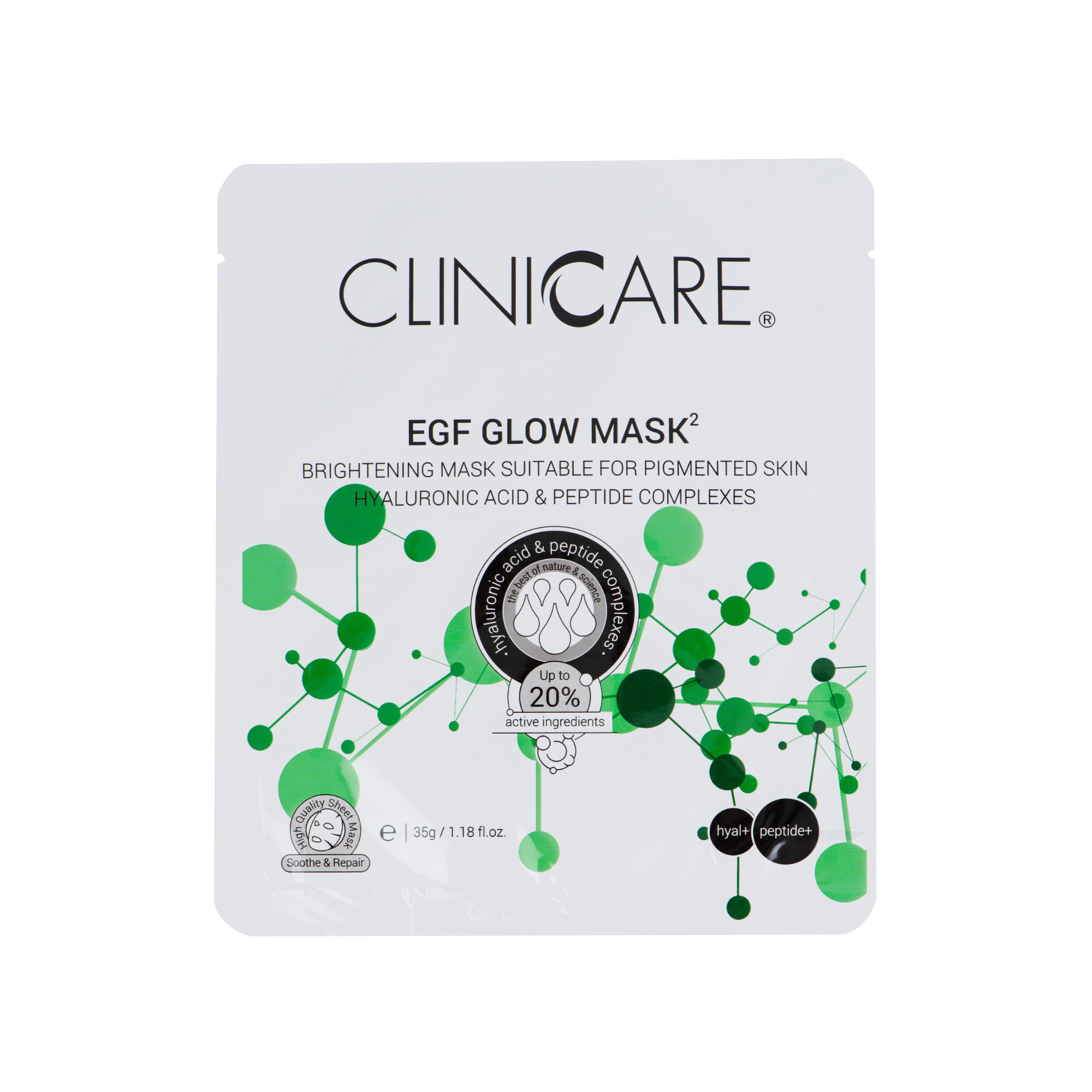 Clinicare EGF Glow Mask packaging on a white background