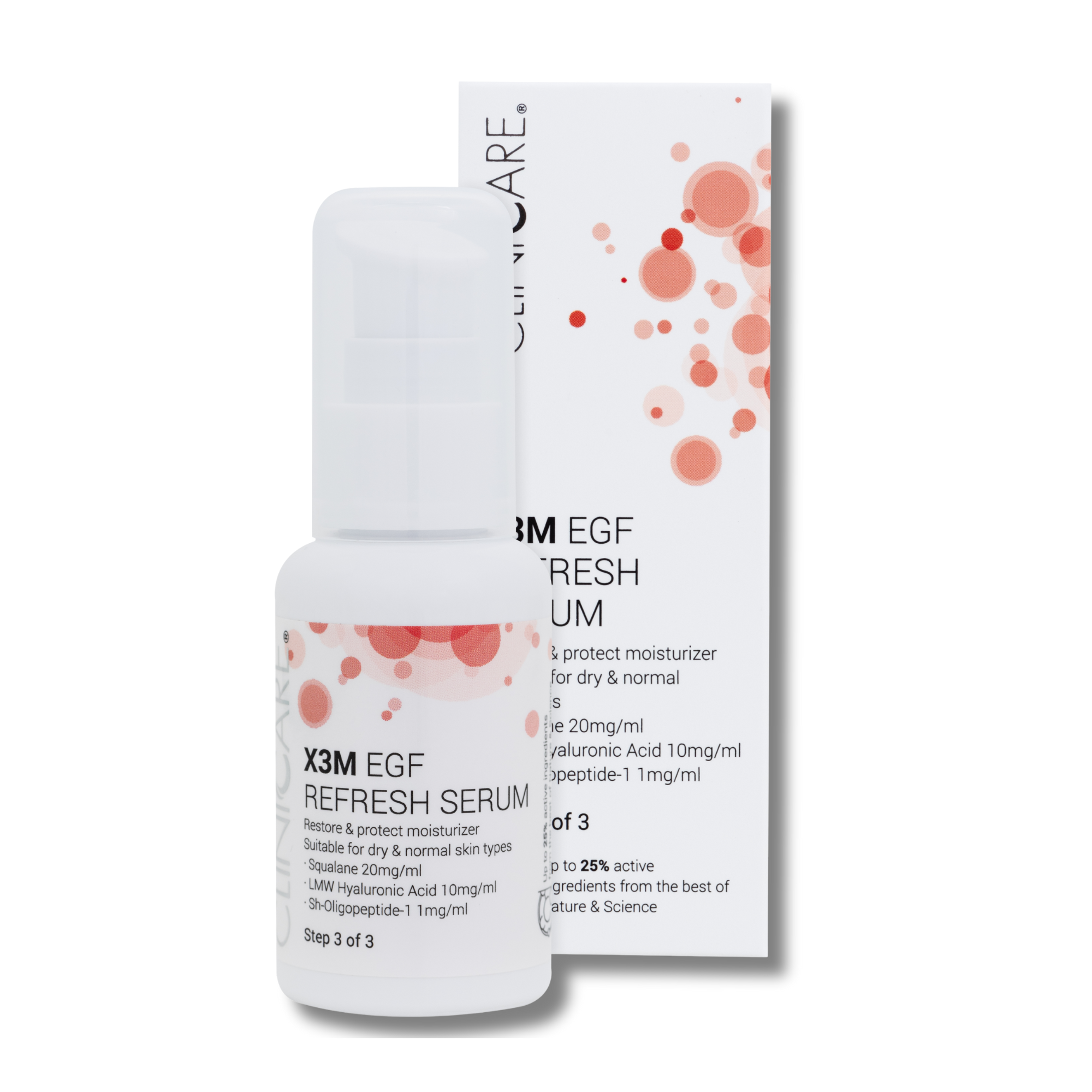 Clinic care refresh serum Skincare serum bottle with packaging on a white background