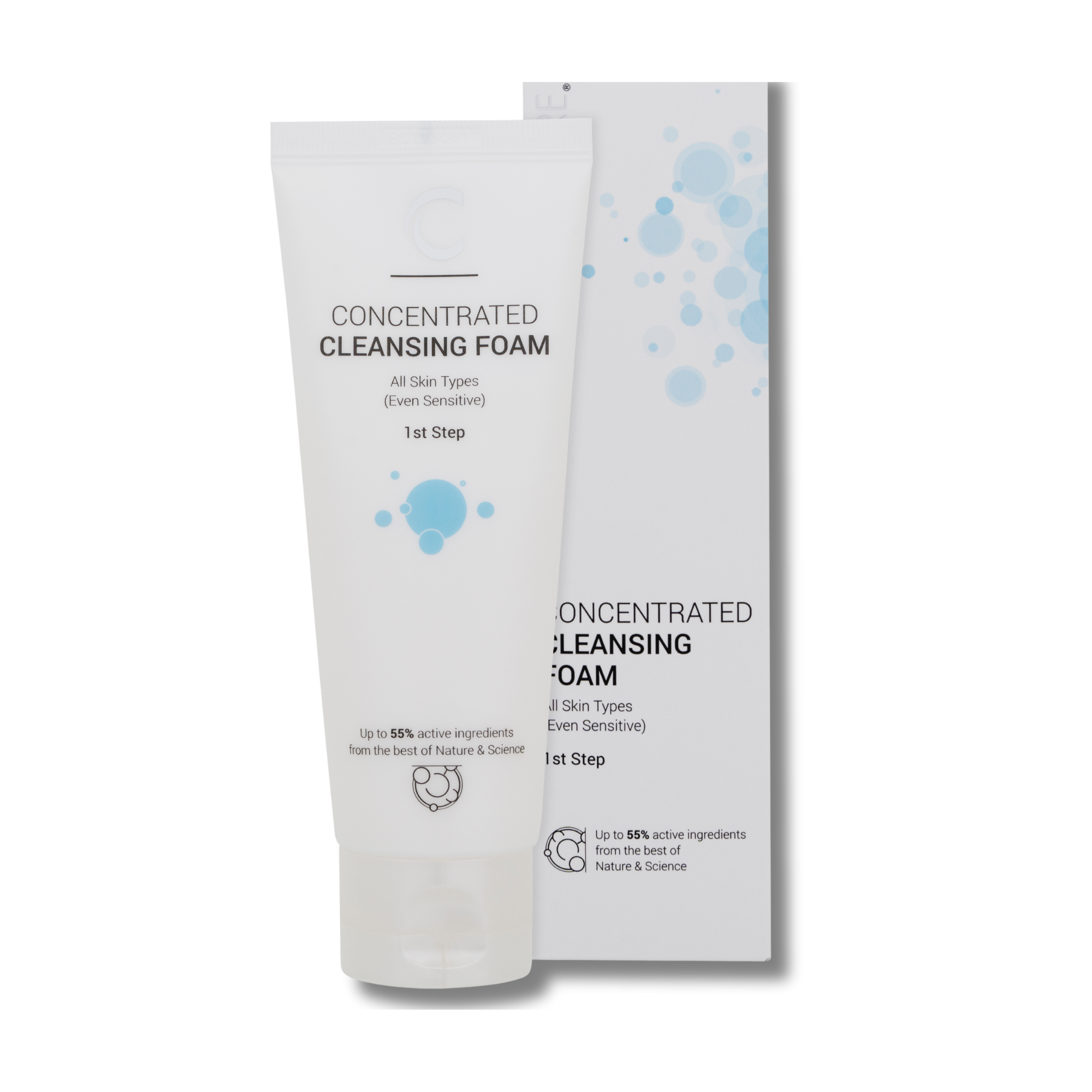 Clini care Tube and box of Concentrated Cleansing Foam on a white background