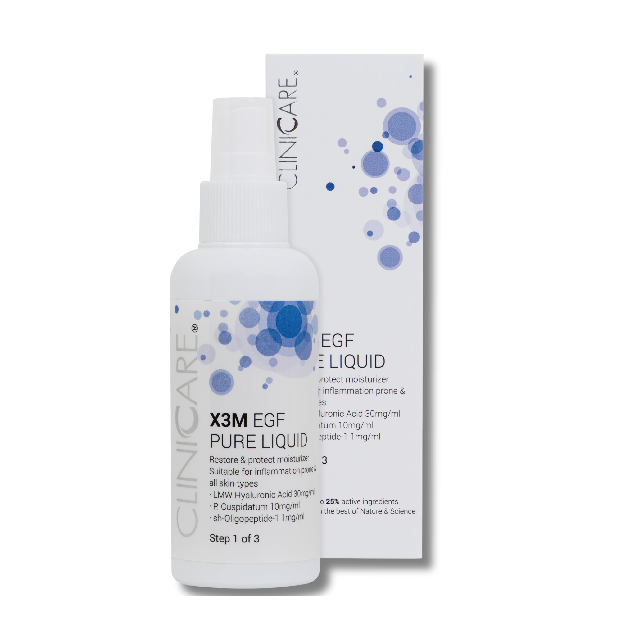 Clinicare X3M EGF Pure Liquid bottle and packaging on a white background