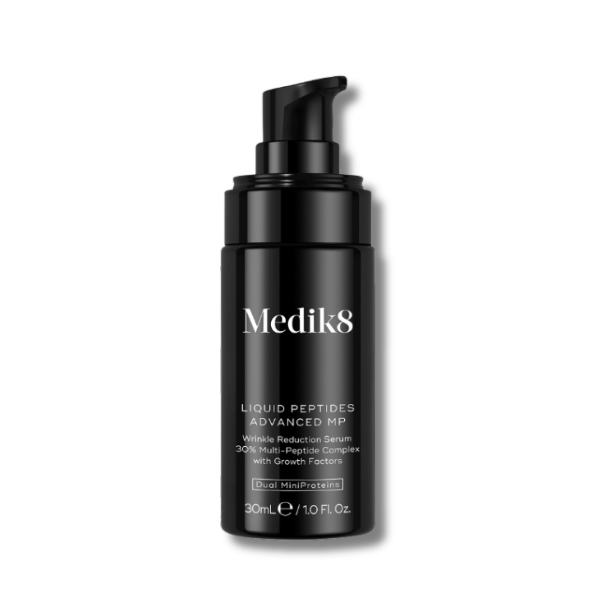 Black Medik8 serum bottle on a white background